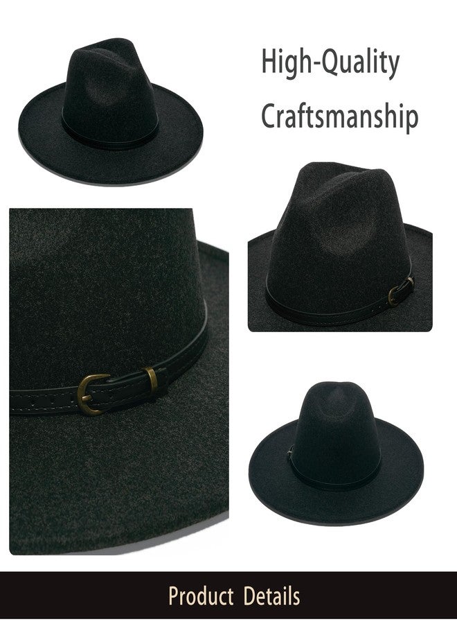 YOUBADU Wide Brim Fedora Hat for Women, Faux Wool Felt, Animal Print Band, Classic Western Style (US, Alpha, One Size, Medium, Black Braid) - Image 5